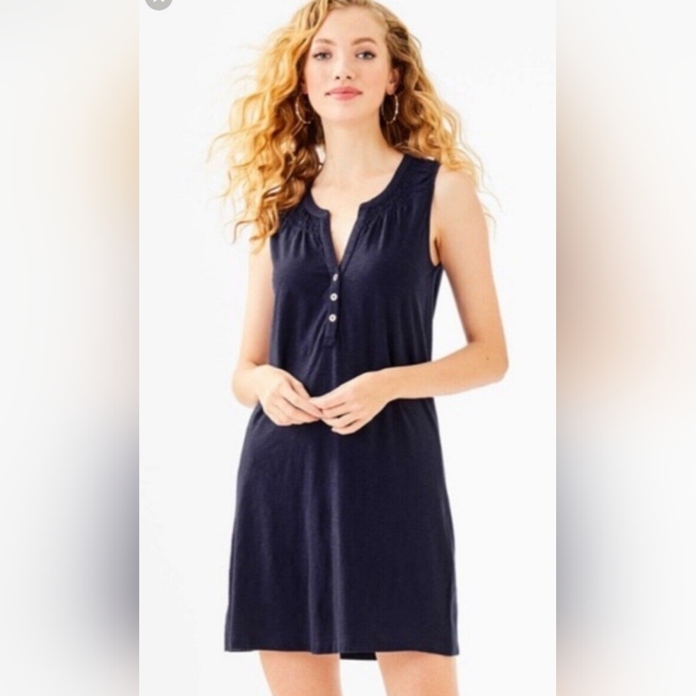 Lilly Pulitzer Essie Navy Sleeveless Button-Front Dress